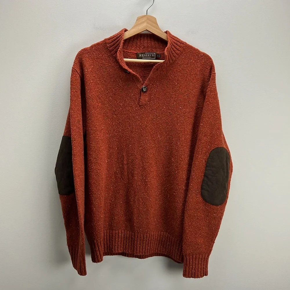 Patrick James Reserve Wool Sweater Suede Elbow Patches Knit Mens Medium Grandpa